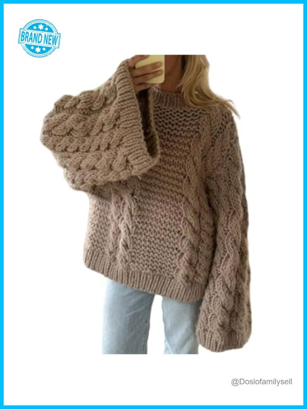 Womens Oversized Cable Knit Chunky Baggy Pullover Sweater